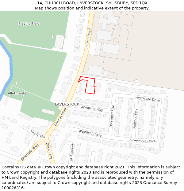 14, CHURCH ROAD, LAVERSTOCK, SALISBURY, SP1 1QX: Location map and indicative extent of plot