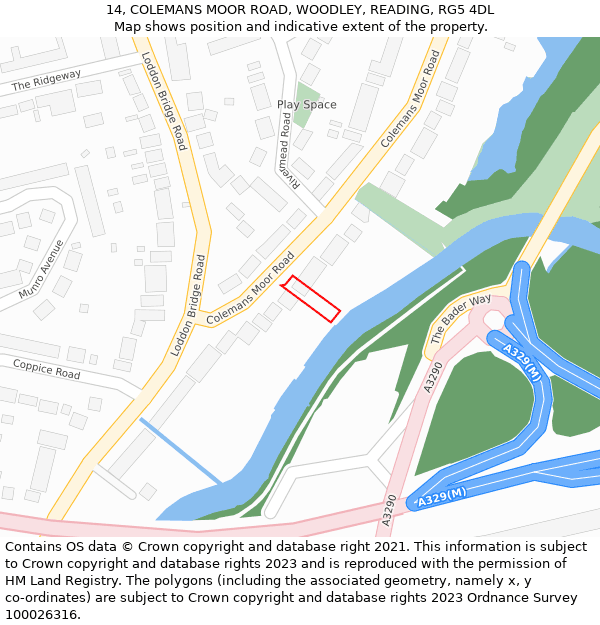 14, COLEMANS MOOR ROAD, WOODLEY, READING, RG5 4DL: Location map and indicative extent of plot