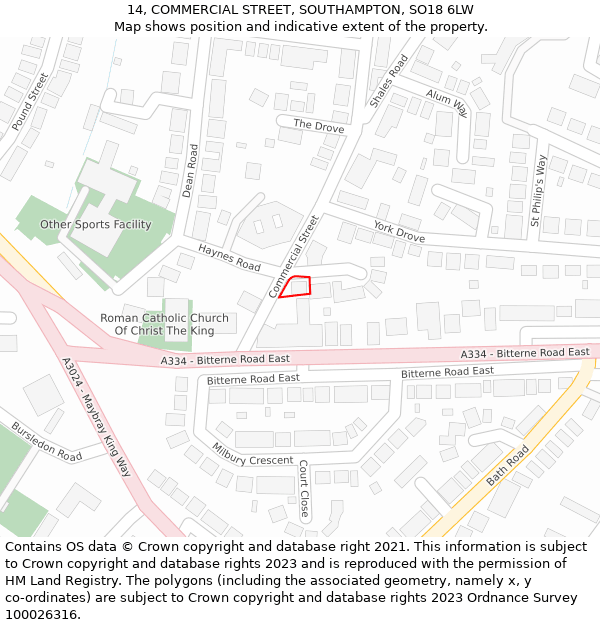 14, COMMERCIAL STREET, SOUTHAMPTON, SO18 6LW: Location map and indicative extent of plot