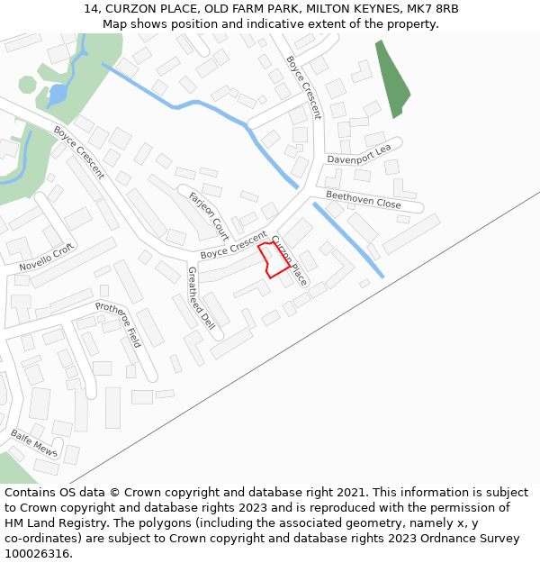14, CURZON PLACE, OLD FARM PARK, MILTON KEYNES, MK7 8RB: Location map and indicative extent of plot