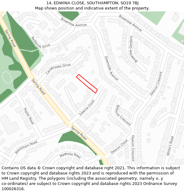 14, EDWINA CLOSE, SOUTHAMPTON, SO19 7BJ: Location map and indicative extent of plot