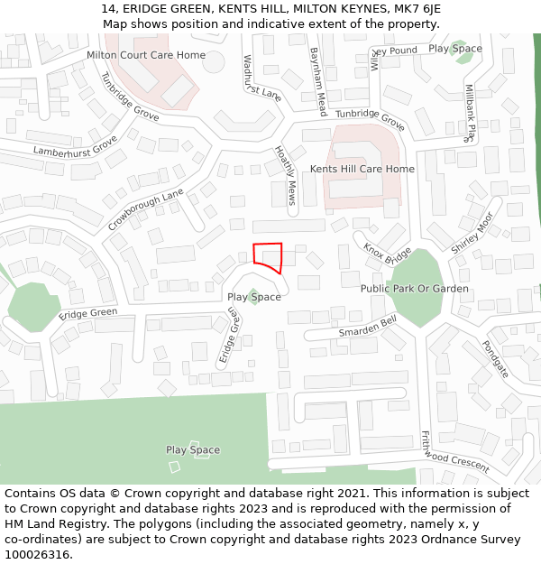 14, ERIDGE GREEN, KENTS HILL, MILTON KEYNES, MK7 6JE: Location map and indicative extent of plot