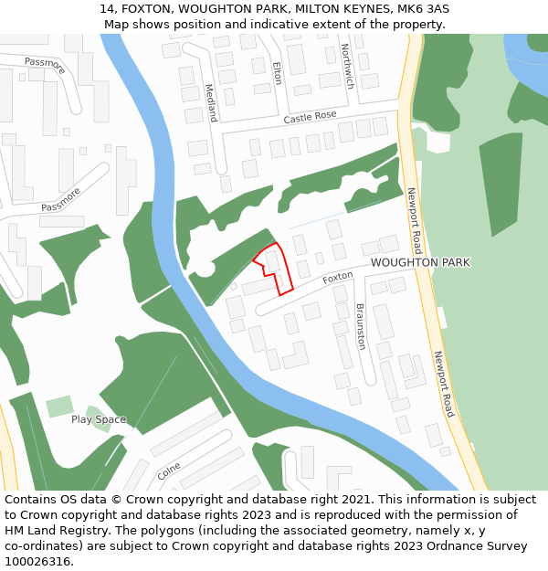 14, FOXTON, WOUGHTON PARK, MILTON KEYNES, MK6 3AS: Location map and indicative extent of plot