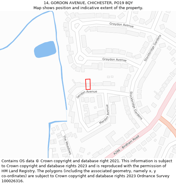 14, GORDON AVENUE, CHICHESTER, PO19 8QY: Location map and indicative extent of plot