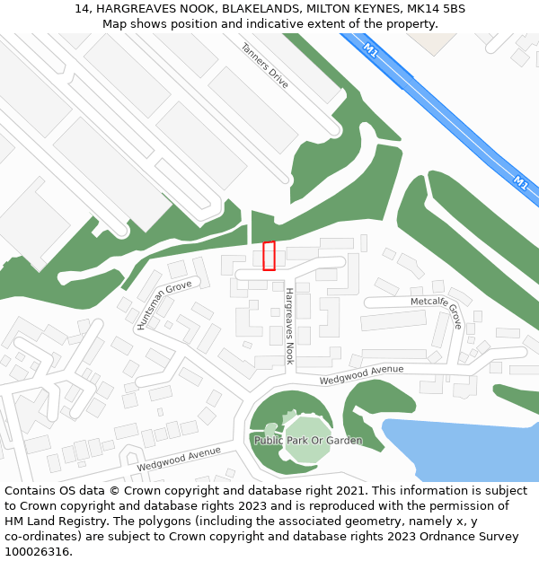 14, HARGREAVES NOOK, BLAKELANDS, MILTON KEYNES, MK14 5BS: Location map and indicative extent of plot