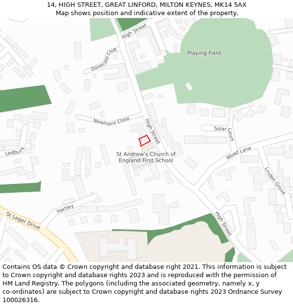 14, HIGH STREET, GREAT LINFORD, MILTON KEYNES, MK14 5AX: Location map and indicative extent of plot