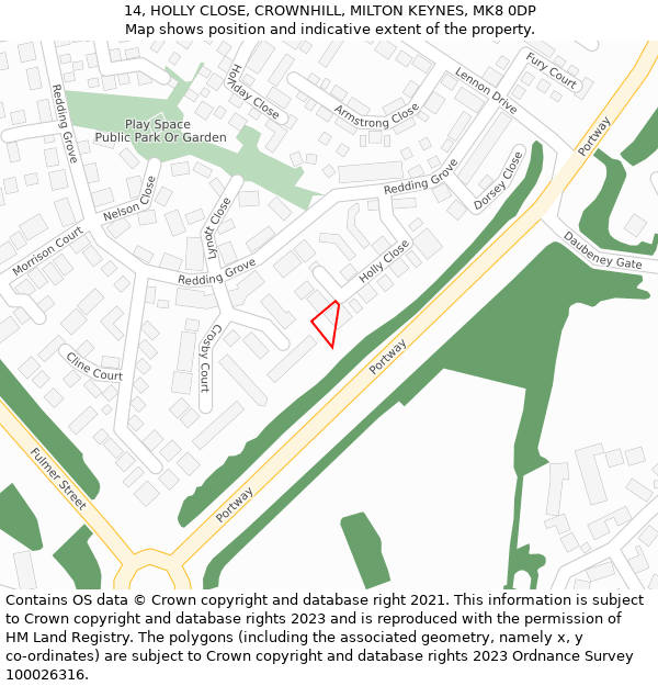 14, HOLLY CLOSE, CROWNHILL, MILTON KEYNES, MK8 0DP: Location map and indicative extent of plot