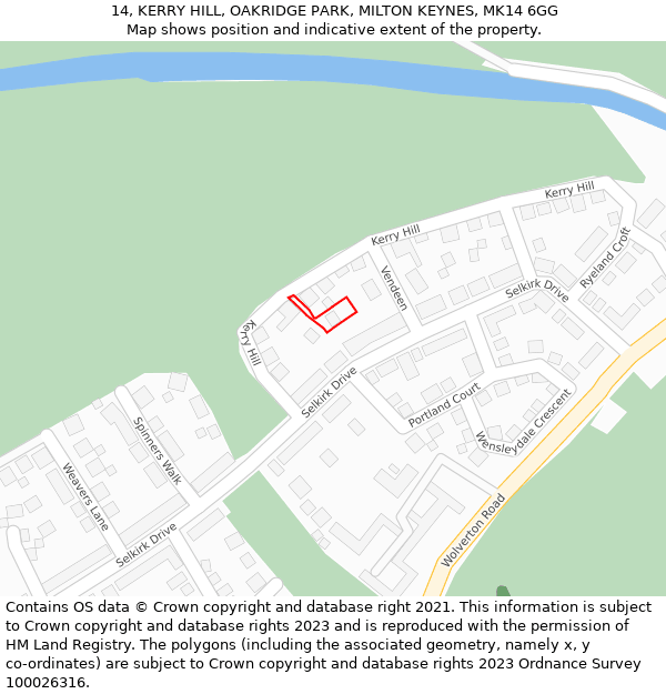 14, KERRY HILL, OAKRIDGE PARK, MILTON KEYNES, MK14 6GG: Location map and indicative extent of plot