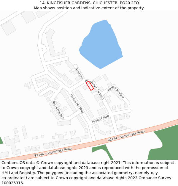 14, KINGFISHER GARDENS, CHICHESTER, PO20 2EQ: Location map and indicative extent of plot