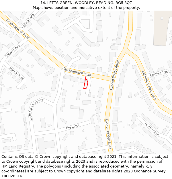 14, LETTS GREEN, WOODLEY, READING, RG5 3QZ: Location map and indicative extent of plot