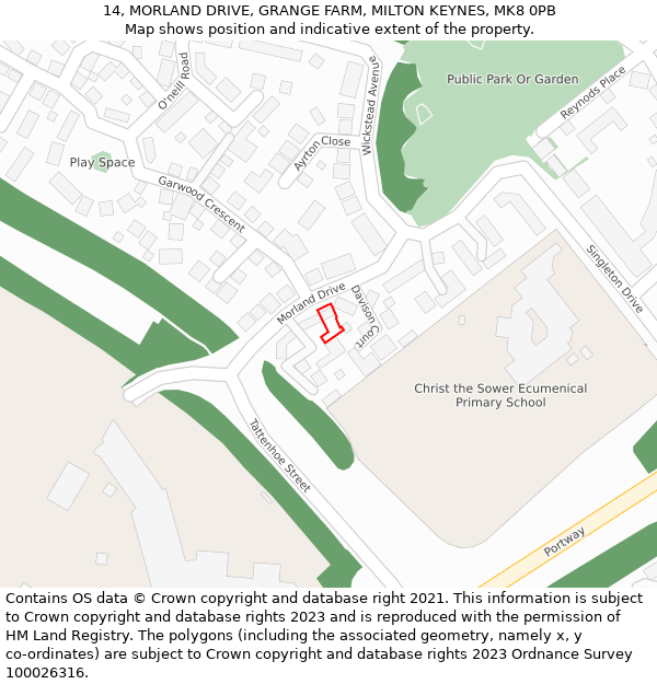 14, MORLAND DRIVE, GRANGE FARM, MILTON KEYNES, MK8 0PB: Location map and indicative extent of plot