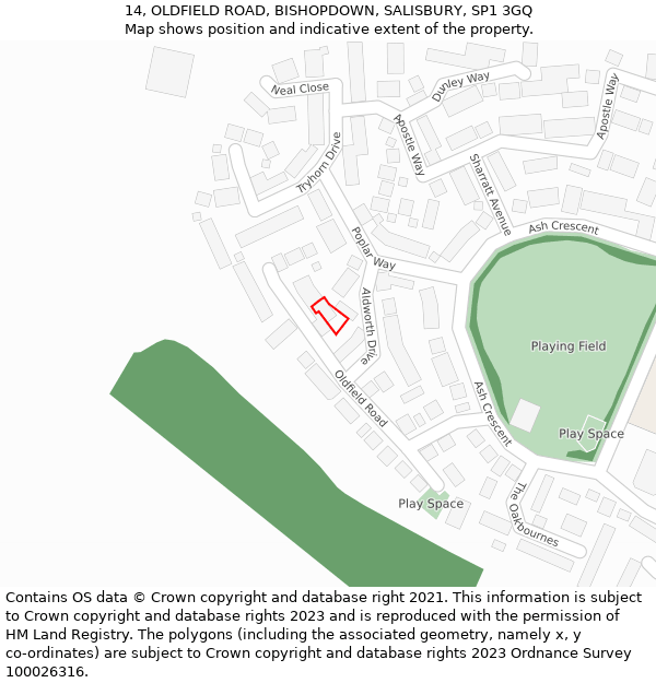 14, OLDFIELD ROAD, BISHOPDOWN, SALISBURY, SP1 3GQ: Location map and indicative extent of plot