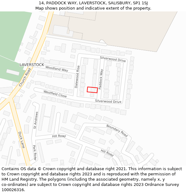 14, PADDOCK WAY, LAVERSTOCK, SALISBURY, SP1 1SJ: Location map and indicative extent of plot