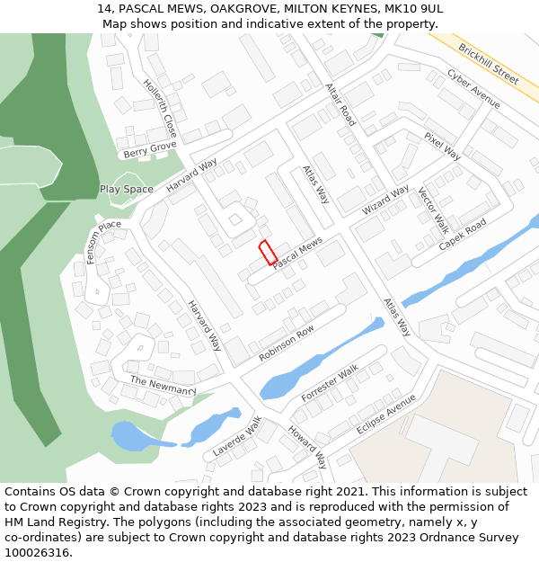 14, PASCAL MEWS, OAKGROVE, MILTON KEYNES, MK10 9UL: Location map and indicative extent of plot