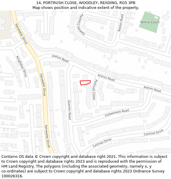 14, PORTRUSH CLOSE, WOODLEY, READING, RG5 3PB: Location map and indicative extent of plot