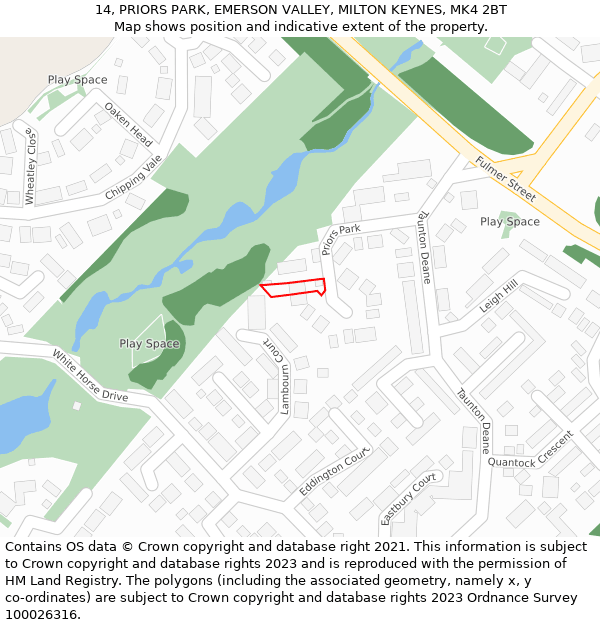 14, PRIORS PARK, EMERSON VALLEY, MILTON KEYNES, MK4 2BT: Location map and indicative extent of plot