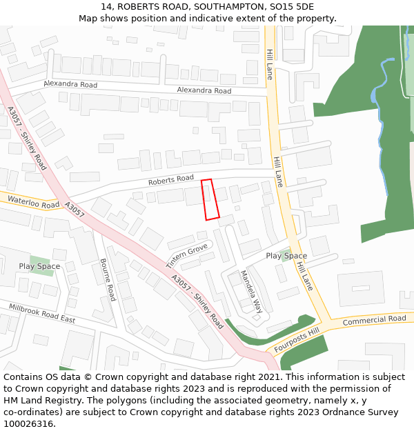 14, ROBERTS ROAD, SOUTHAMPTON, SO15 5DE: Location map and indicative extent of plot