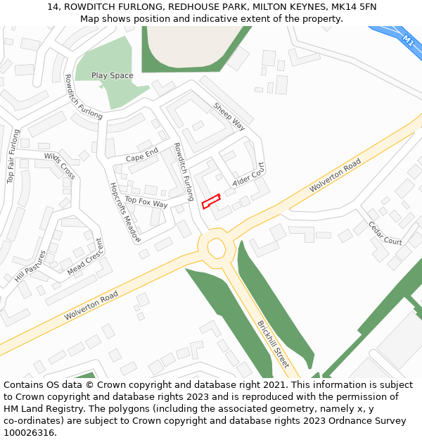 14, ROWDITCH FURLONG, REDHOUSE PARK, MILTON KEYNES, MK14 5FN: Location map and indicative extent of plot