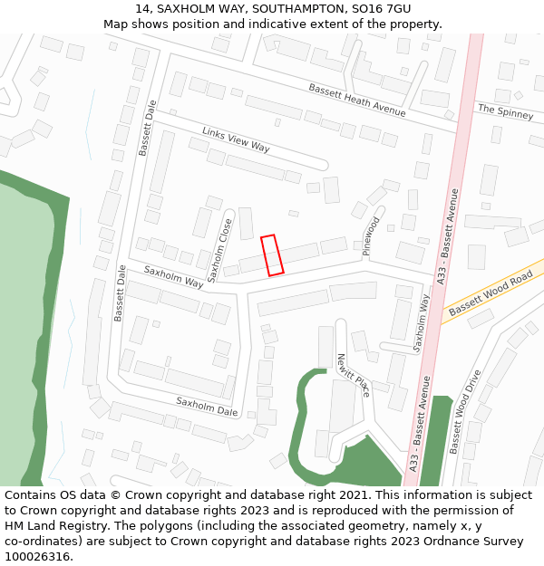 14, SAXHOLM WAY, SOUTHAMPTON, SO16 7GU: Location map and indicative extent of plot