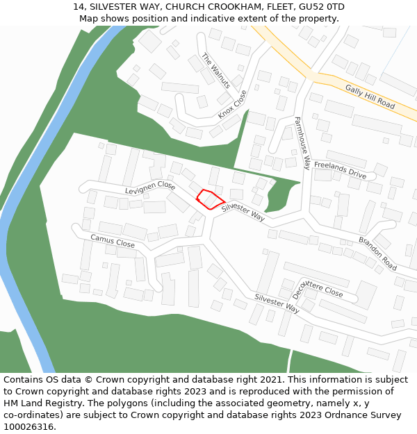 14, SILVESTER WAY, CHURCH CROOKHAM, FLEET, GU52 0TD: Location map and indicative extent of plot