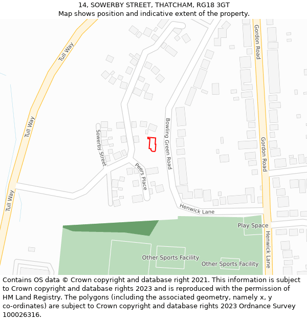 14, SOWERBY STREET, THATCHAM, RG18 3GT: Location map and indicative extent of plot