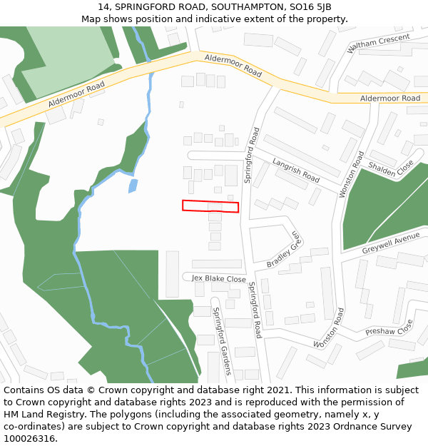 14, SPRINGFORD ROAD, SOUTHAMPTON, SO16 5JB: Location map and indicative extent of plot