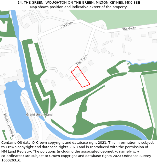 14, THE GREEN, WOUGHTON ON THE GREEN, MILTON KEYNES, MK6 3BE: Location map and indicative extent of plot