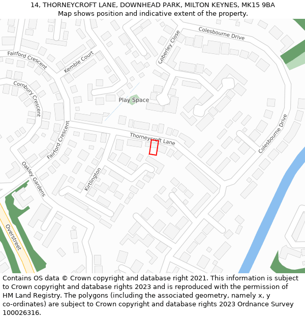 14, THORNEYCROFT LANE, DOWNHEAD PARK, MILTON KEYNES, MK15 9BA: Location map and indicative extent of plot