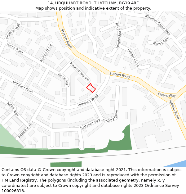 14, URQUHART ROAD, THATCHAM, RG19 4RF: Location map and indicative extent of plot