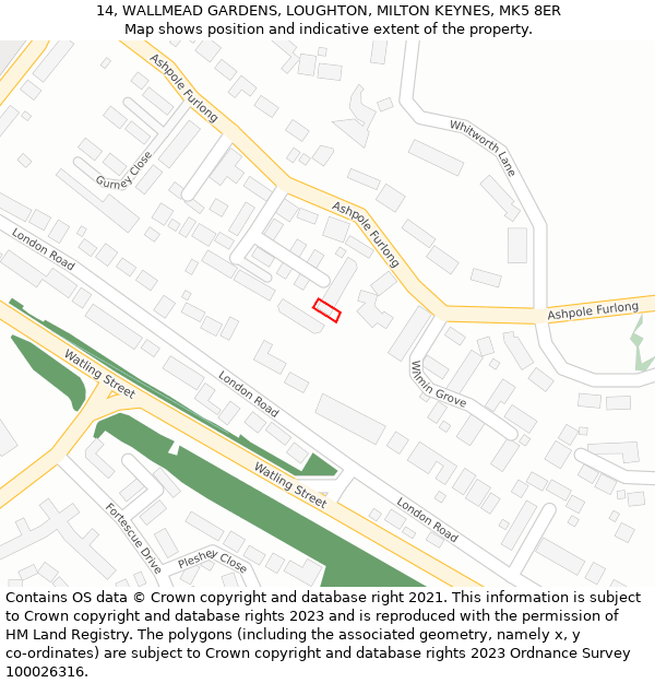 14, WALLMEAD GARDENS, LOUGHTON, MILTON KEYNES, MK5 8ER: Location map and indicative extent of plot