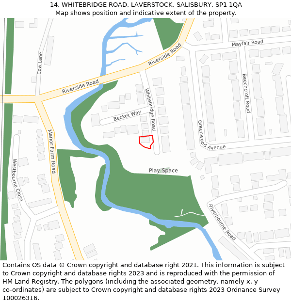 14, WHITEBRIDGE ROAD, LAVERSTOCK, SALISBURY, SP1 1QA: Location map and indicative extent of plot