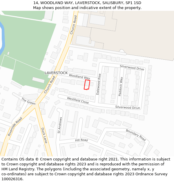 14, WOODLAND WAY, LAVERSTOCK, SALISBURY, SP1 1SD: Location map and indicative extent of plot