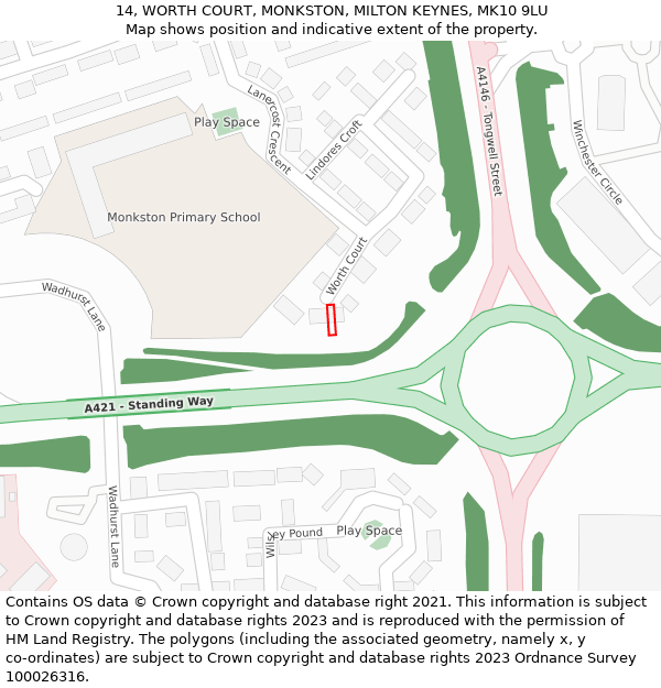 14, WORTH COURT, MONKSTON, MILTON KEYNES, MK10 9LU: Location map and indicative extent of plot