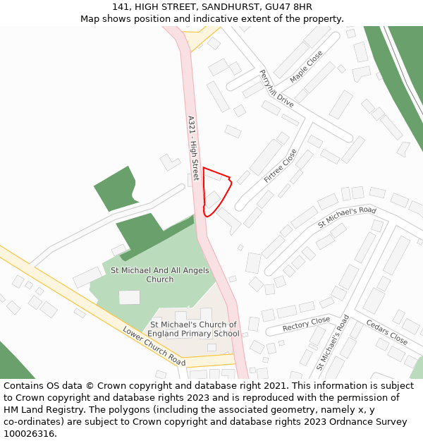 141, HIGH STREET, SANDHURST, GU47 8HR: Location map and indicative extent of plot