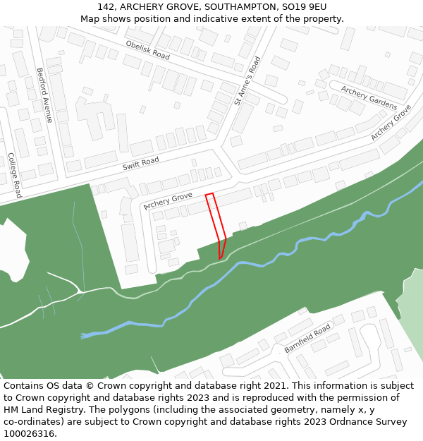 142, ARCHERY GROVE, SOUTHAMPTON, SO19 9EU: Location map and indicative extent of plot