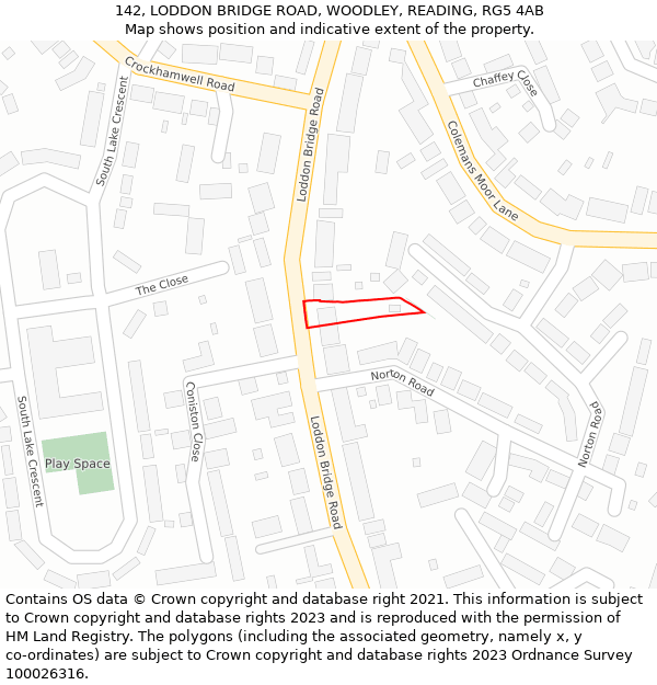 142, LODDON BRIDGE ROAD, WOODLEY, READING, RG5 4AB: Location map and indicative extent of plot