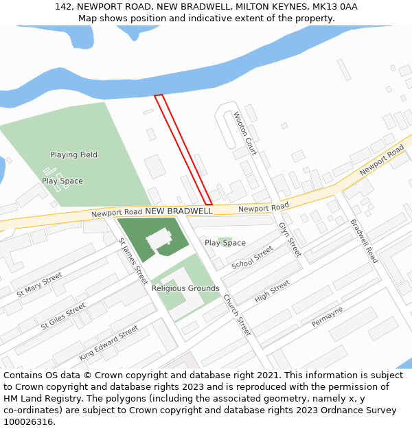 142, NEWPORT ROAD, NEW BRADWELL, MILTON KEYNES, MK13 0AA: Location map and indicative extent of plot