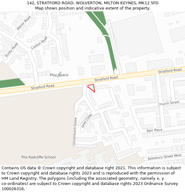 142, STRATFORD ROAD, WOLVERTON, MILTON KEYNES, MK12 5FD: Location map and indicative extent of plot