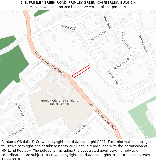 143, FRIMLEY GREEN ROAD, FRIMLEY GREEN, CAMBERLEY, GU16 6JX: Location map and indicative extent of plot
