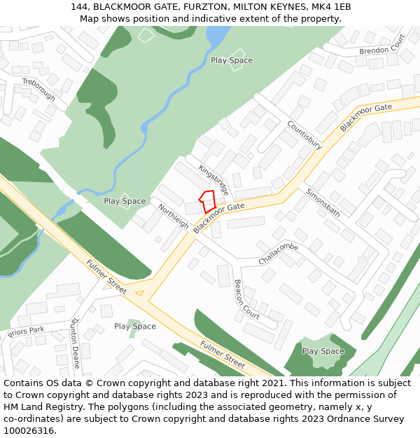 144, BLACKMOOR GATE, FURZTON, MILTON KEYNES, MK4 1EB: Location map and indicative extent of plot