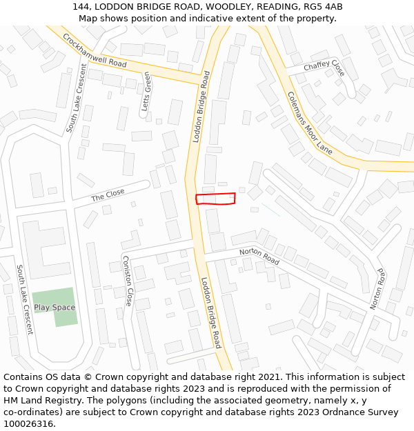 144, LODDON BRIDGE ROAD, WOODLEY, READING, RG5 4AB: Location map and indicative extent of plot