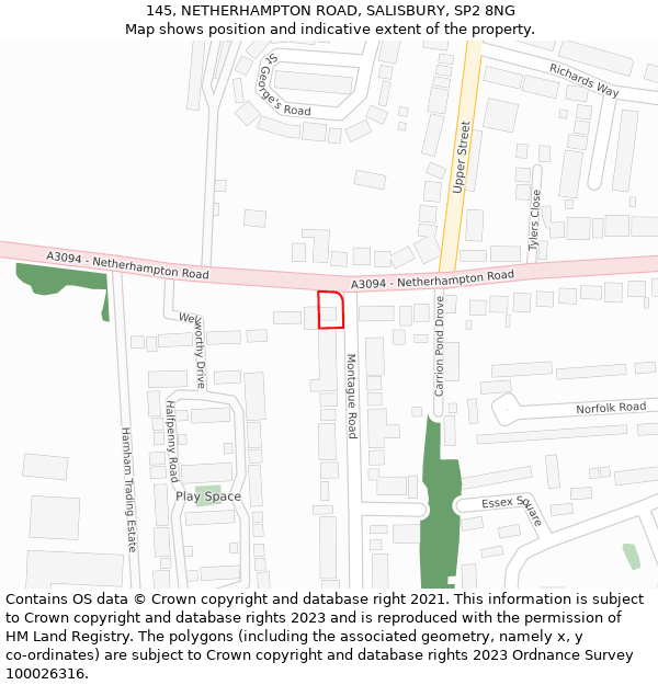 145, NETHERHAMPTON ROAD, SALISBURY, SP2 8NG: Location map and indicative extent of plot