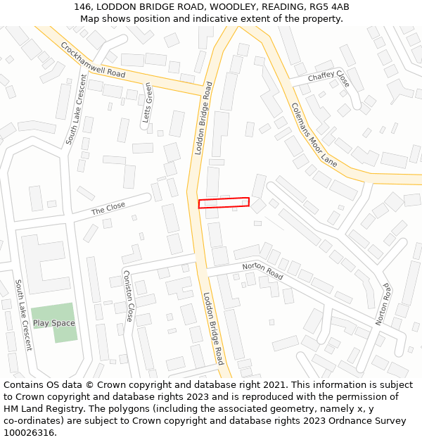 146, LODDON BRIDGE ROAD, WOODLEY, READING, RG5 4AB: Location map and indicative extent of plot