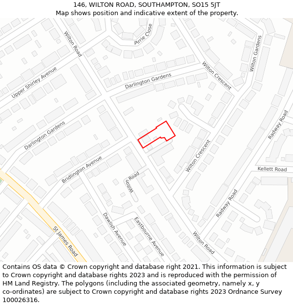 146, WILTON ROAD, SOUTHAMPTON, SO15 5JT: Location map and indicative extent of plot