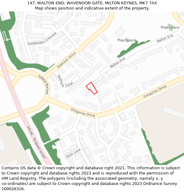 147, WALTON END, WAVENDON GATE, MILTON KEYNES, MK7 7AX: Location map and indicative extent of plot