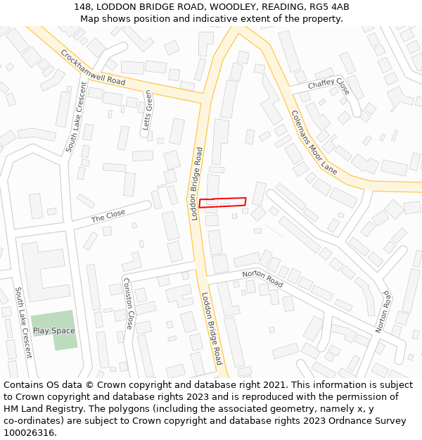 148, LODDON BRIDGE ROAD, WOODLEY, READING, RG5 4AB: Location map and indicative extent of plot