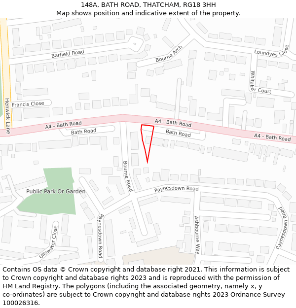 148A, BATH ROAD, THATCHAM, RG18 3HH: Location map and indicative extent of plot