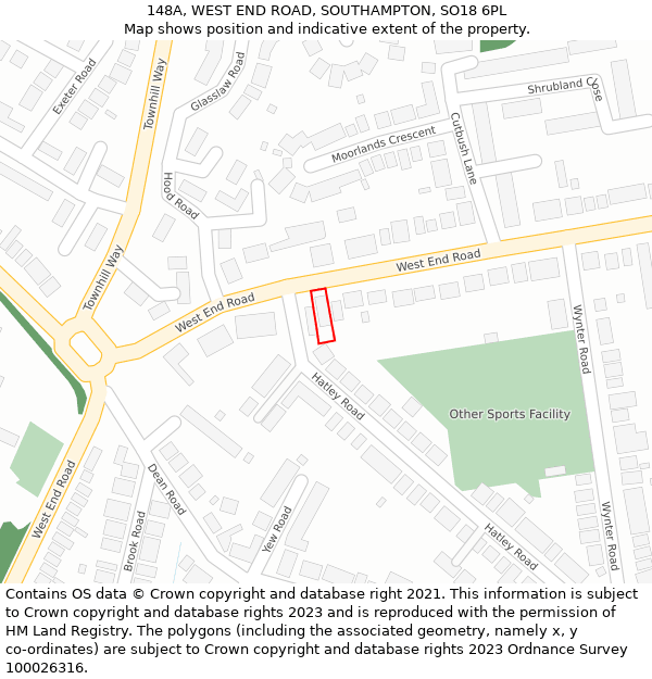 148A, WEST END ROAD, SOUTHAMPTON, SO18 6PL: Location map and indicative extent of plot