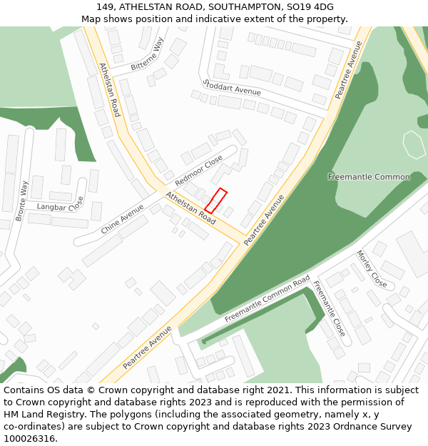 149, ATHELSTAN ROAD, SOUTHAMPTON, SO19 4DG: Location map and indicative extent of plot