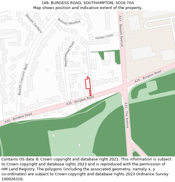 149, BURGESS ROAD, SOUTHAMPTON, SO16 7AA: Location map and indicative extent of plot